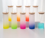 Coloured Frosted Glass Tumbler Sublimation Suitable Bamboo Lid - 9 Colours Available