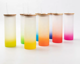 Coloured Frosted Glass Tumbler Sublimation Suitable Bamboo Lid - 9 Colours Available