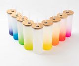 Coloured Frosted Glass Tumbler Sublimation Suitable Bamboo Lid - 9 Colours Available