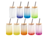 Cola Can Libby Frosted Coloured Glass With Bamboo Lid & Straw 13oz Sublimation Suitable