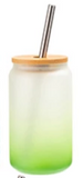 Cola Can Libby Frosted Coloured Glass With Bamboo Lid & Straw 13oz Sublimation Suitable
