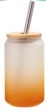 Cola Can Libby Frosted Coloured Glass With Bamboo Lid & Straw 13oz Sublimation Suitable