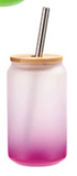 Cola Can Libby Frosted Coloured Glass With Bamboo Lid & Straw 13oz Sublimation Suitable