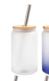 Cola Can Libby Frosted Coloured Glass With Bamboo Lid & Straw 13oz Sublimation Suitable