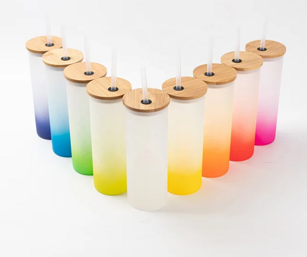 20oz Ombre Frosted Glass Tumbler w/Bamboo Lid