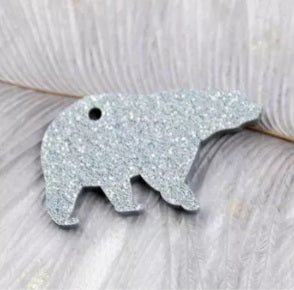 Polar Bear Silver Glitter Acrylic Keyring