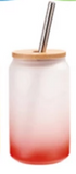 Cola Can Libby Frosted Coloured Glass With Bamboo Lid & Straw 13oz Sublimation Suitable